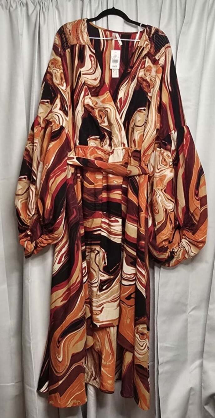 True Destiny Plus Size 3X Multicolor Abstract V-Neck Long Sleeve High Low Dress